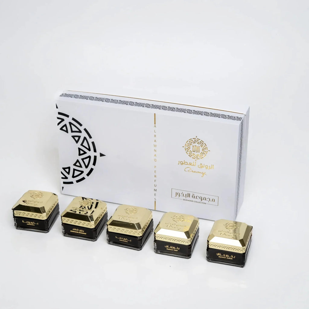 BUKHOOR COLLECTION (Hamid – Zafaf – Rawah – Shaghaf – Jadhab) 50 gm each - ARAWNAQ | عطر أصلي من زنقة ستات
